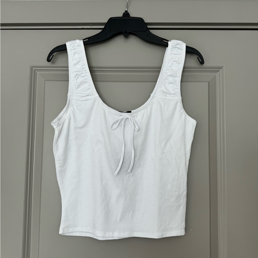 White Forever 21 Scrunch Bow Tie TankTop